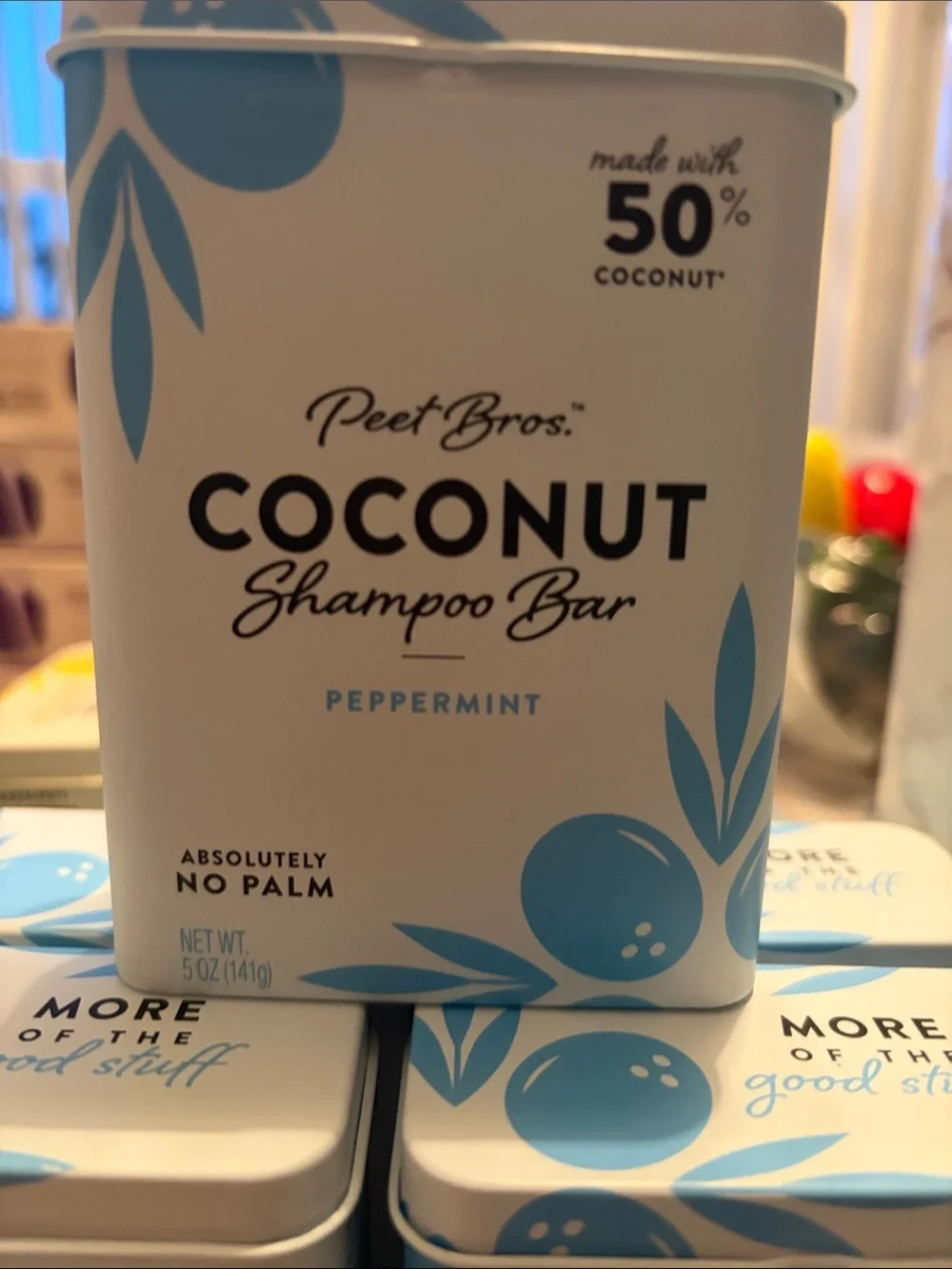 Coconut Shampoo Bar Peppermint - Light Blue Tin